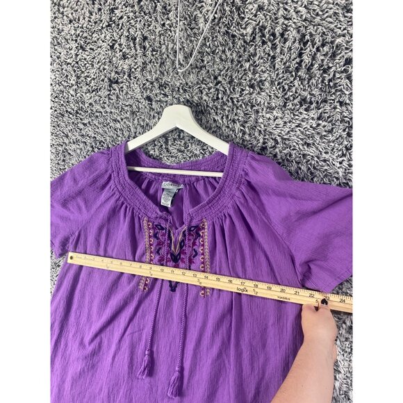 CATHERINES Crepe Embroidered Top Purple Breathable Short Sleeve Women 1X Travel - Picture 6 of 6